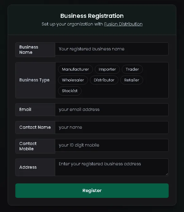 Business Registration form