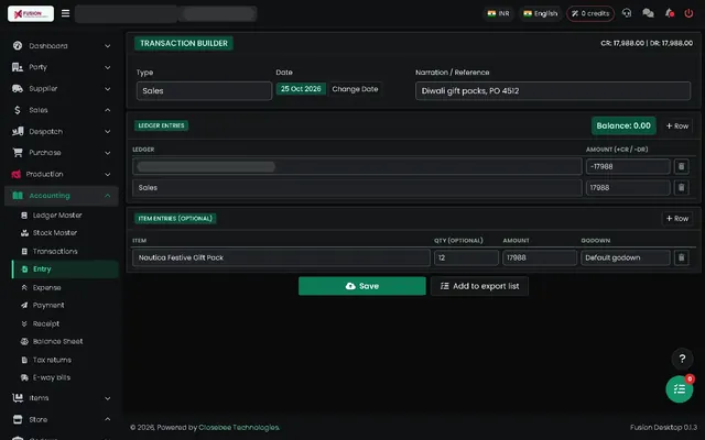 Fusion screenshot: Transaction builder