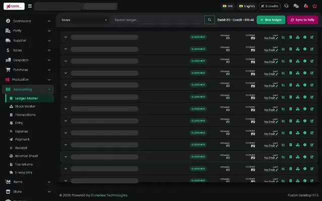Fusion screenshot: Ledger master