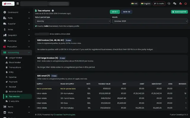 Fusion screenshot: GST returns