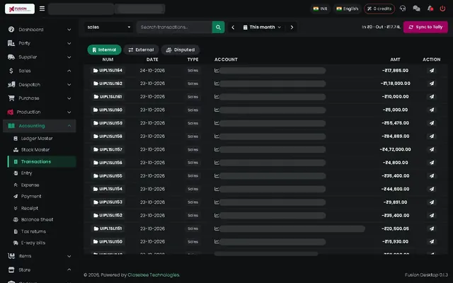 Fusion screenshot: Transactions