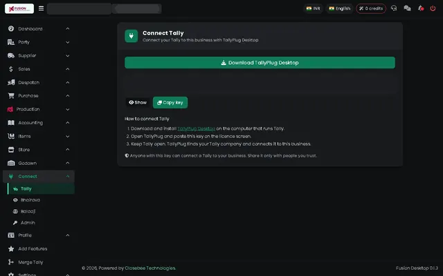 Fusion screenshot: Connect Tally