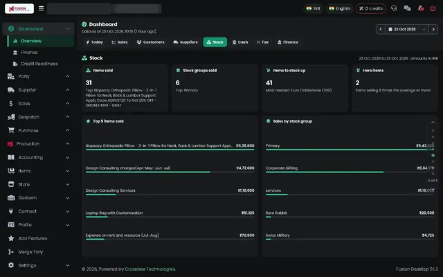 Fusion screenshot: Stock and best sellers