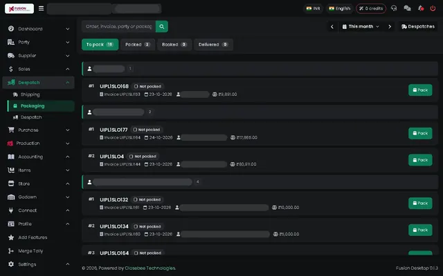 Fusion screenshot: Packing queue