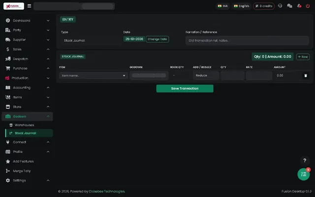 Fusion screenshot: Stock journal
