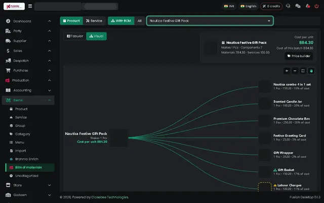 Fusion screenshot: Visual bill of materials