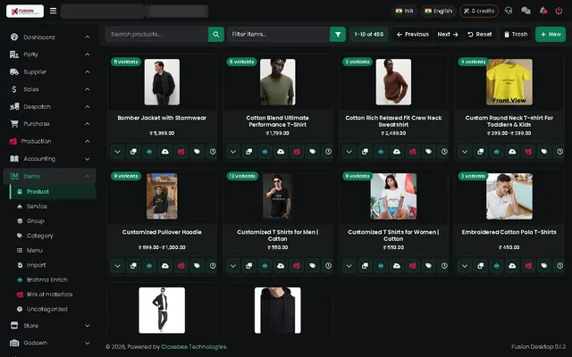 Fusion screenshot: Product catalogue