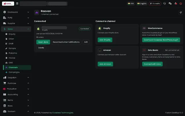 Fusion screenshot: Sales channels