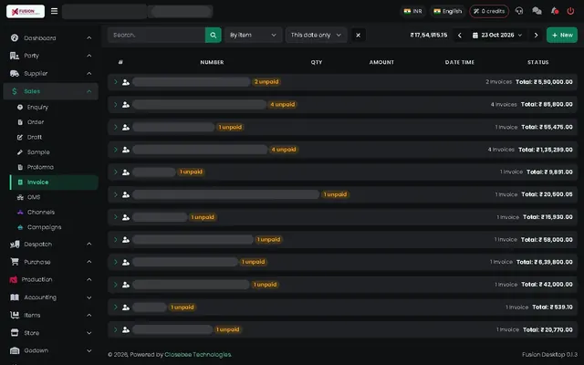 Fusion screenshot: Invoices by customer