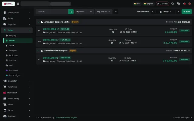 Fusion screenshot: Open orders