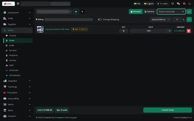 Fusion screenshot: New order