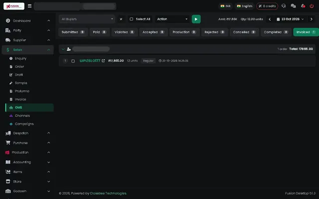Fusion screenshot: Order management board