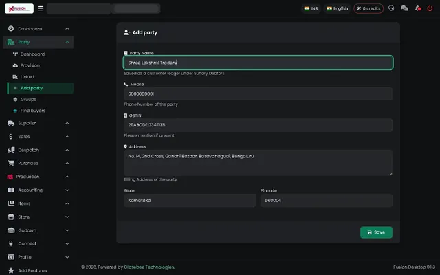 Fusion screenshot: Add a party