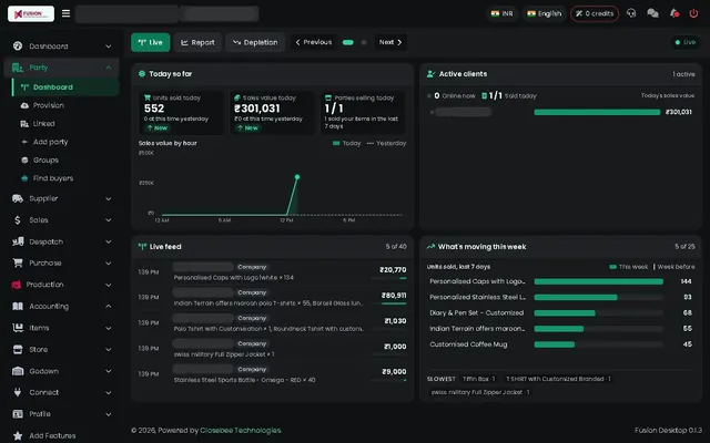 Fusion screenshot: Live party sales