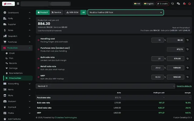 Fusion screenshot: Price builder