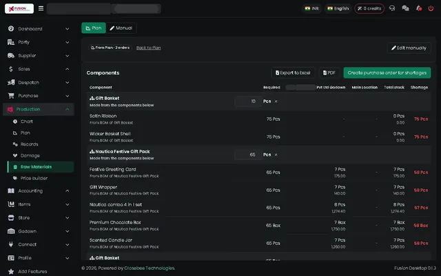 Fusion screenshot: Raw materials and shortages