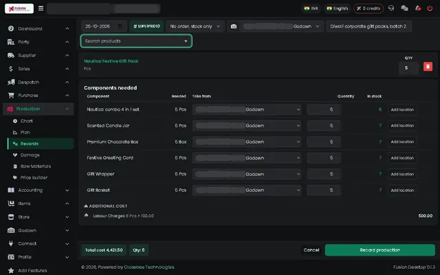 Fusion screenshot: Record production