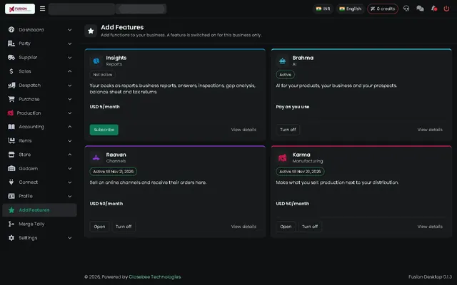 Fusion screenshot: Add features