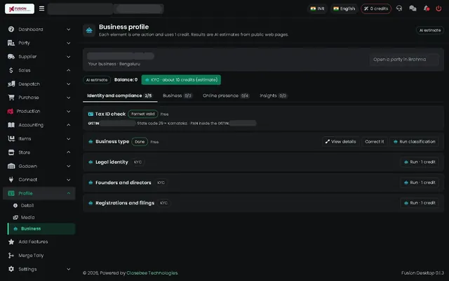 Fusion screenshot: Business profile