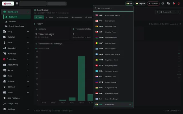 Fusion screenshot: Currencies