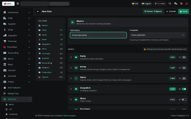 Fusion screenshot: Roles and access