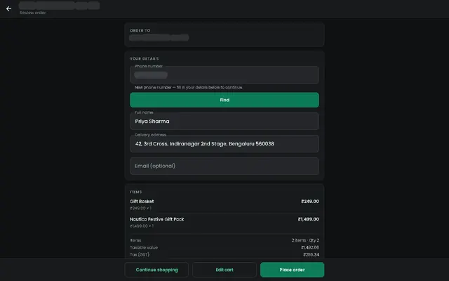 Fusion screenshot: Customer checkout