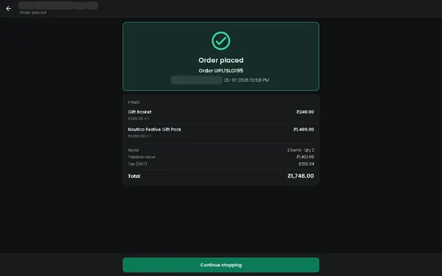 Fusion screenshot: Order placed
