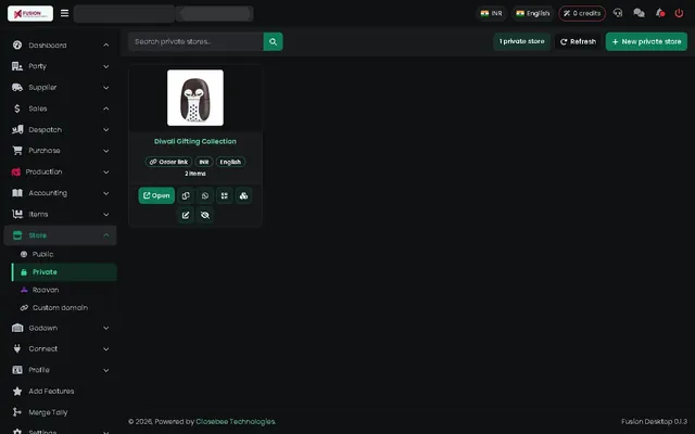 Fusion screenshot: Private stores
