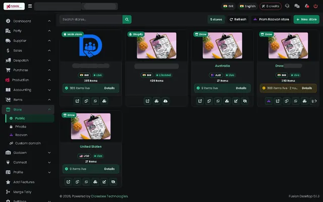 Fusion screenshot: Stores and channels