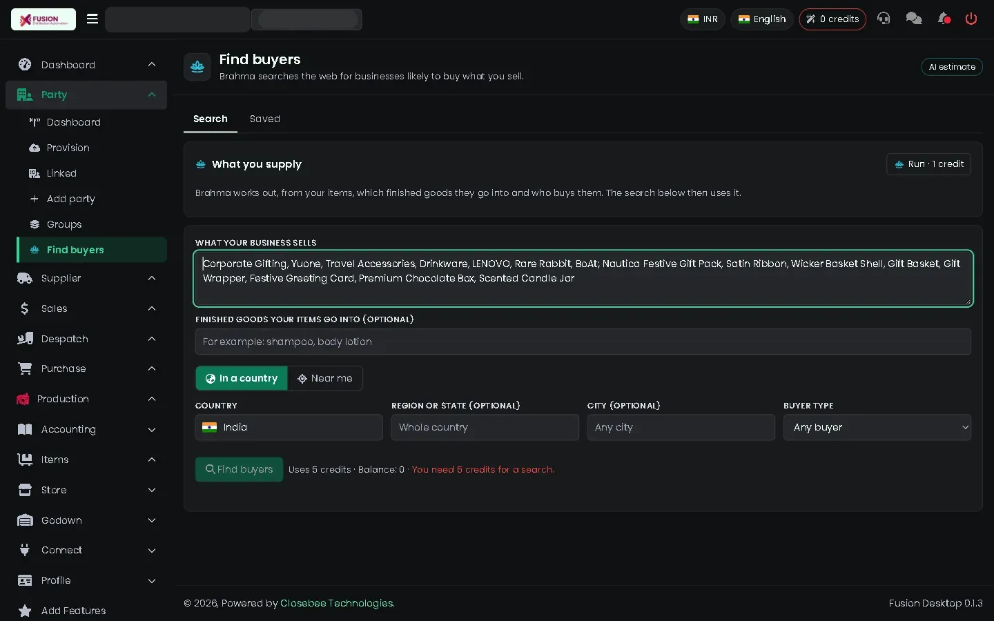 Find buyers search form