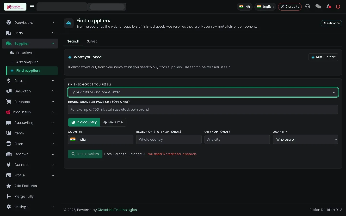 Find suppliers search form