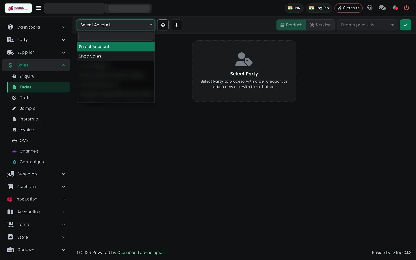 Customer picker open on a new order