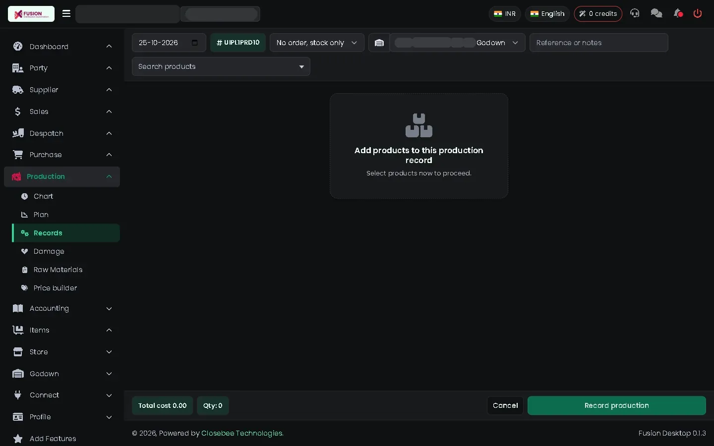 New production record form