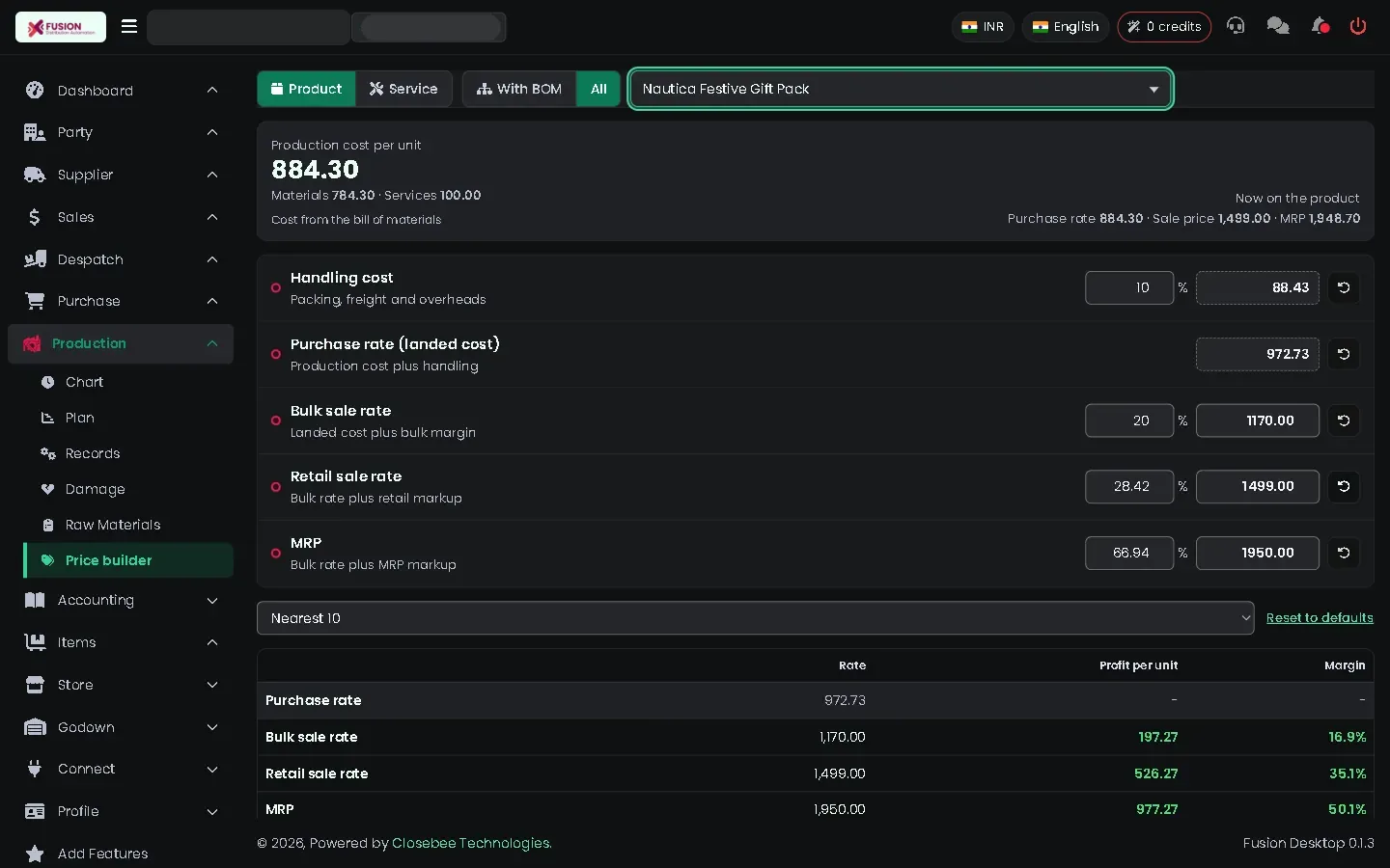 Price builder with bulk, retail and MRP rates