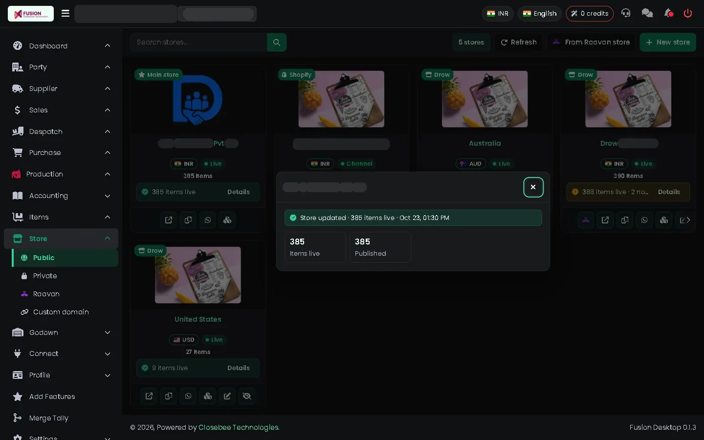Store details with publishing progress