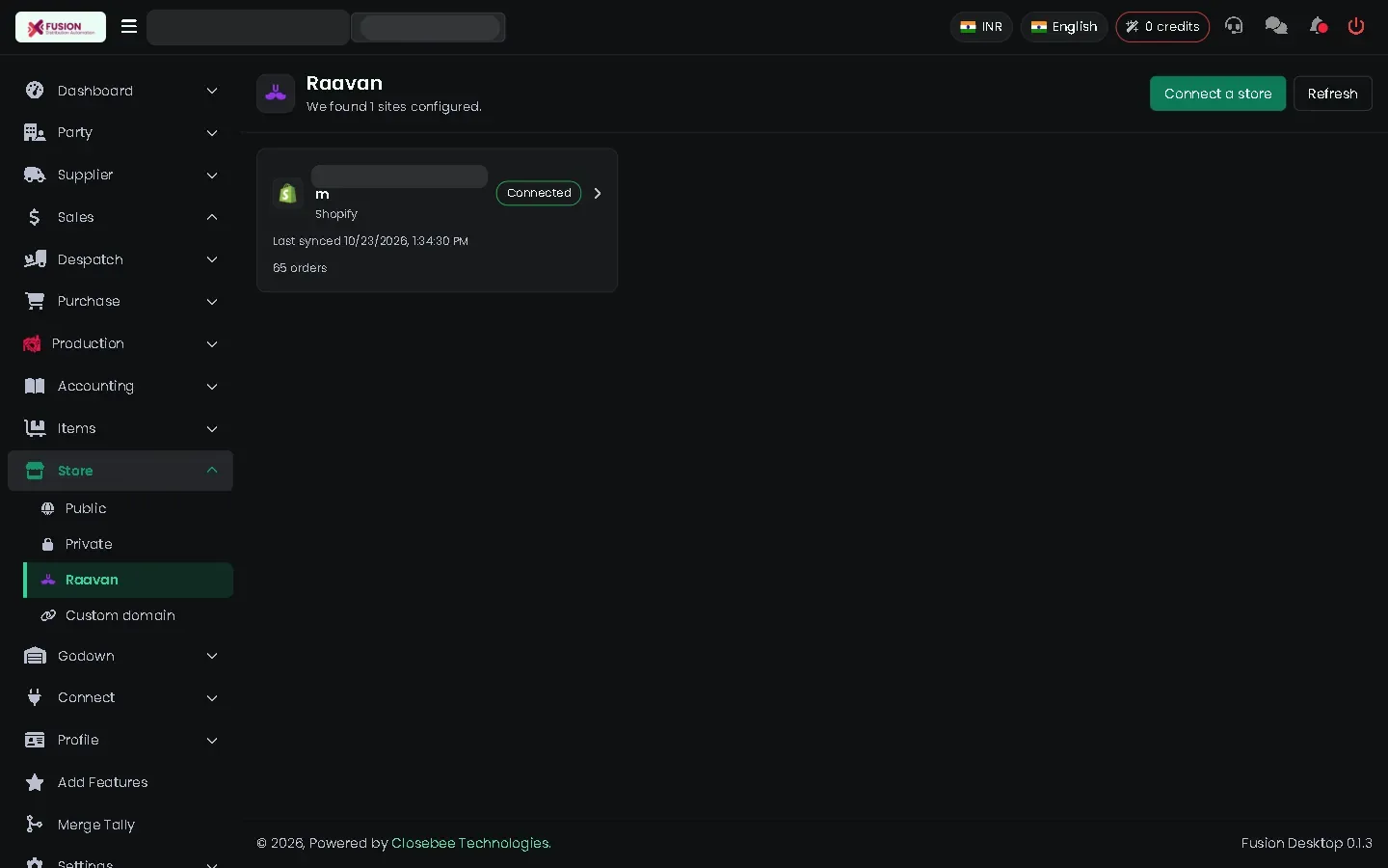Raavan connected stores with sync status
