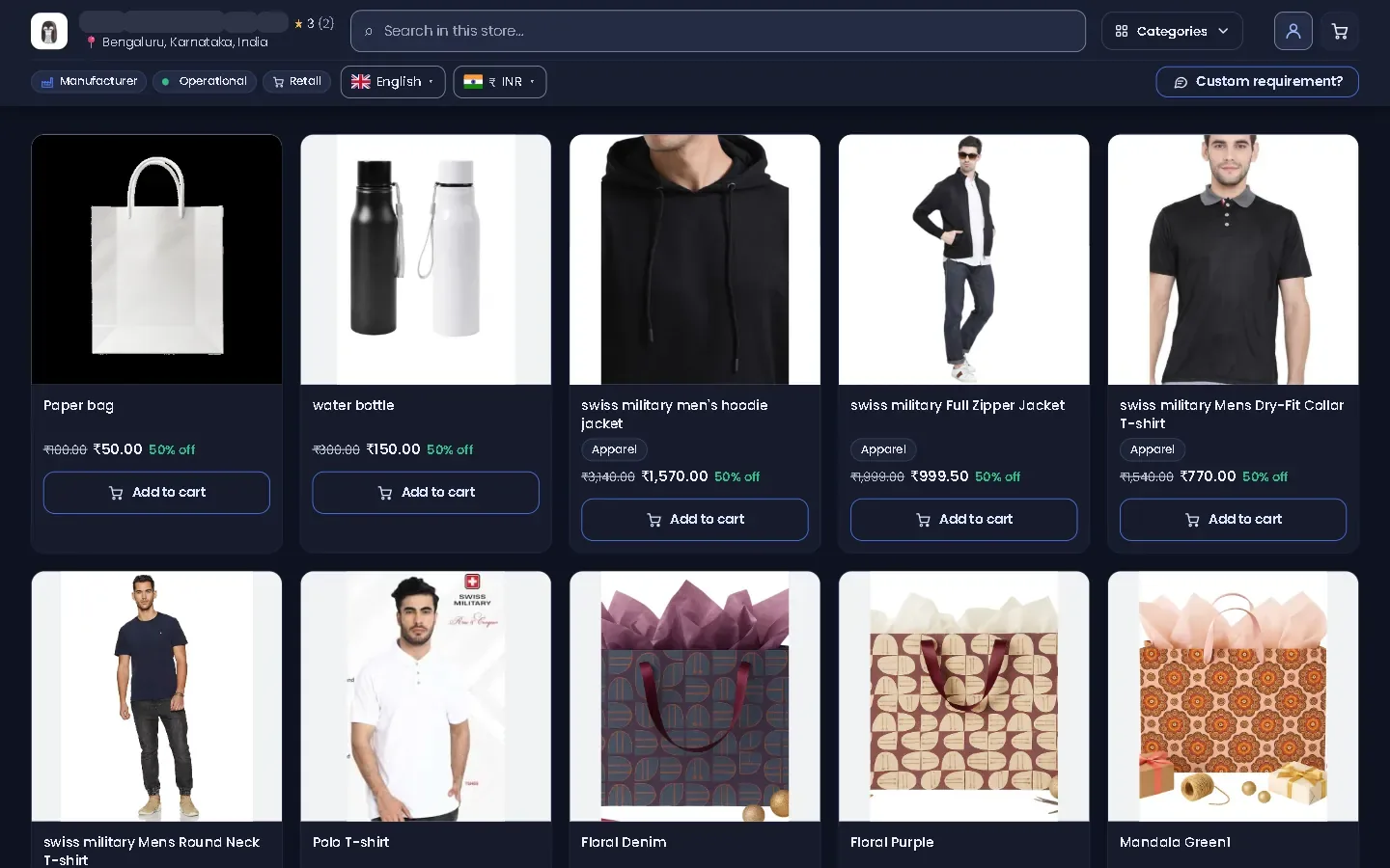 Public storefront home page with categories and products