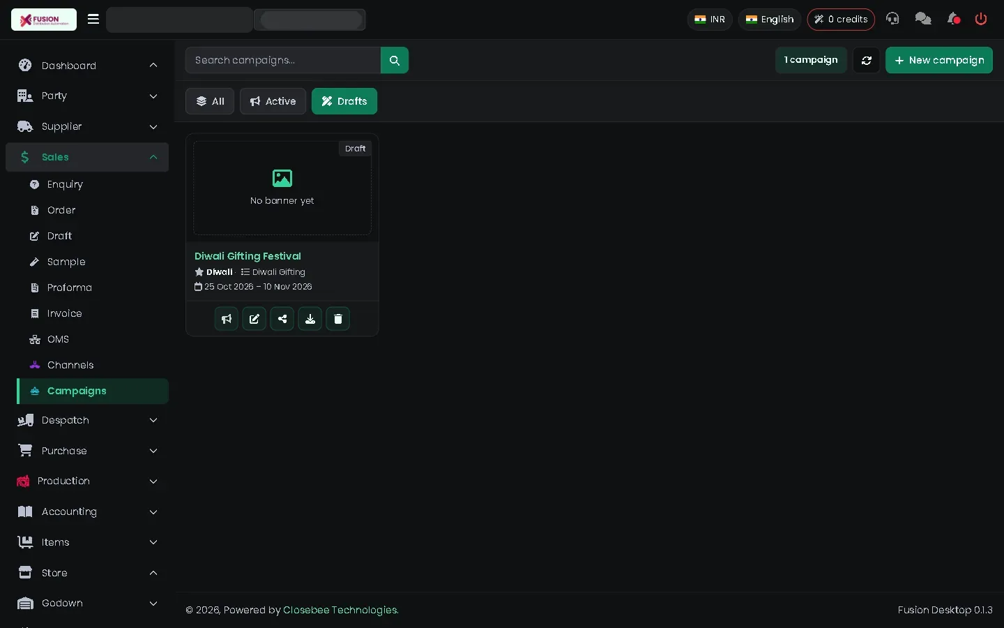 Drafts tab with the saved campaign
