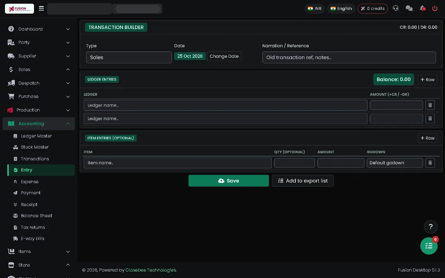 Empty transaction builder