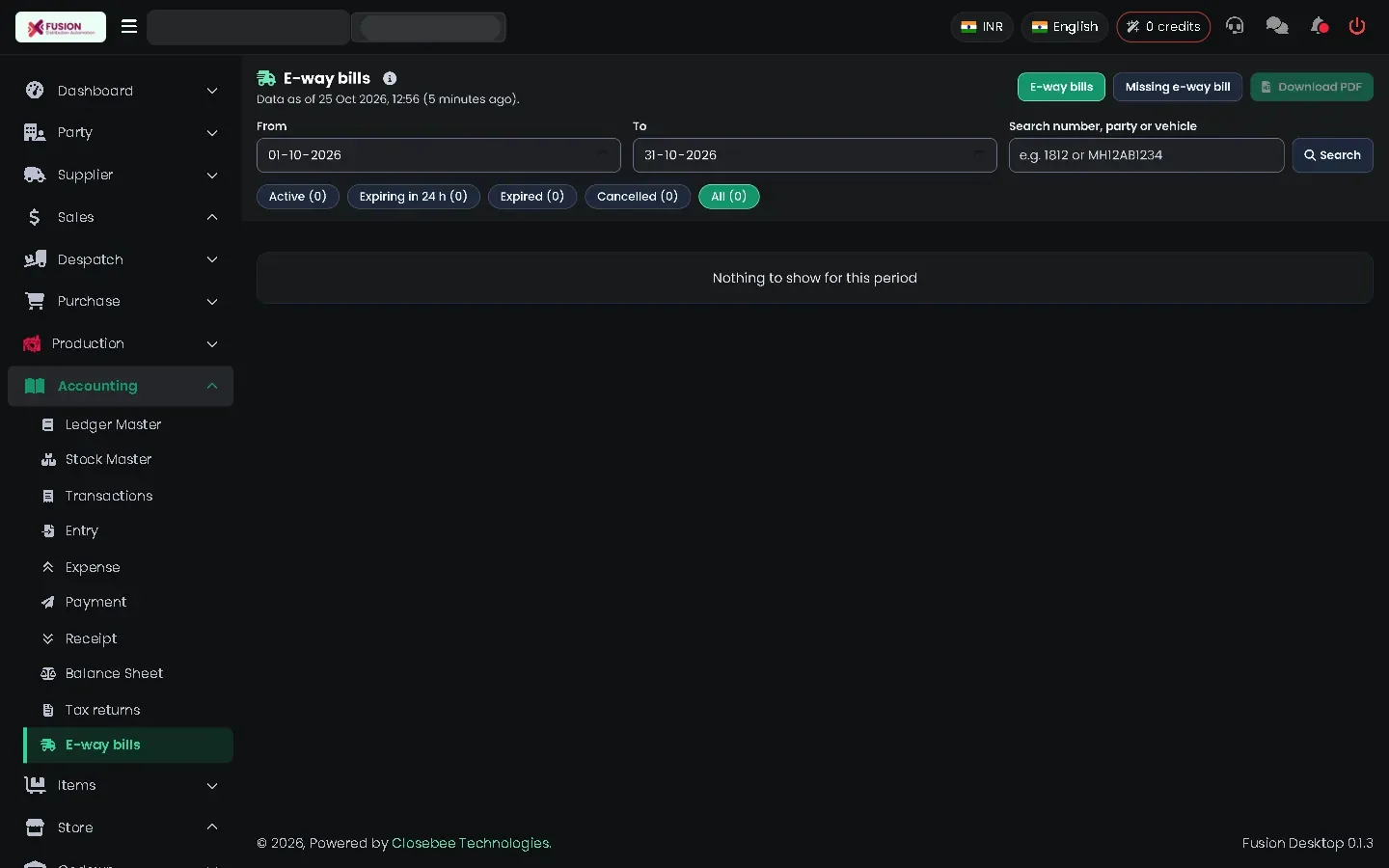 E-way bills page