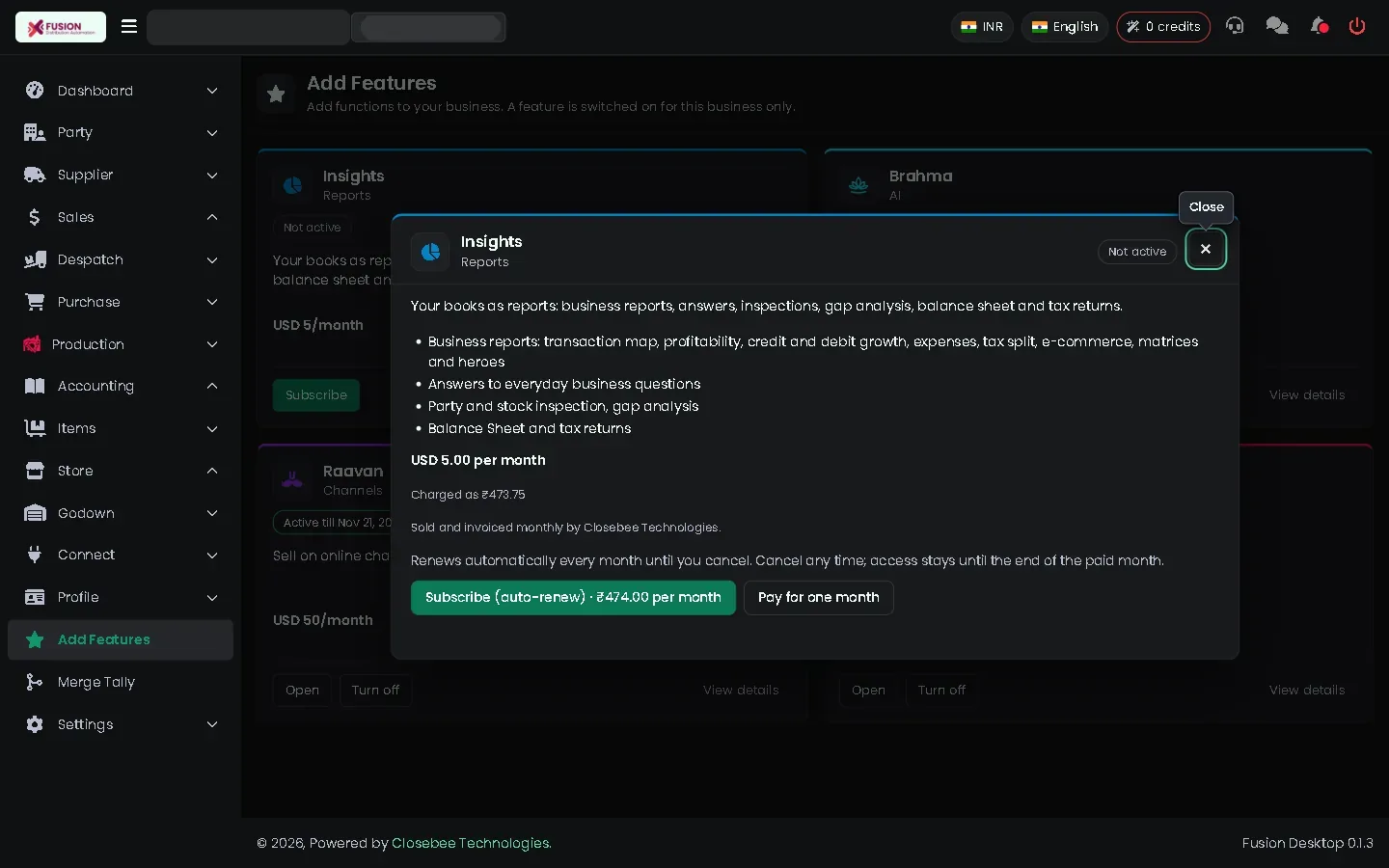 Insights feature details with Subscribe options