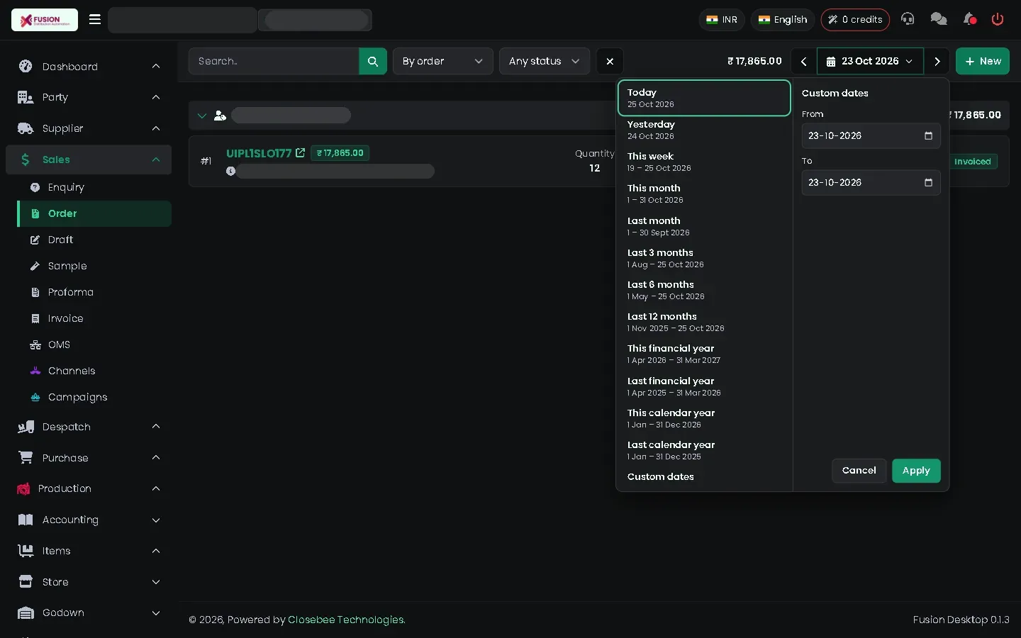 Date range picker open with presets