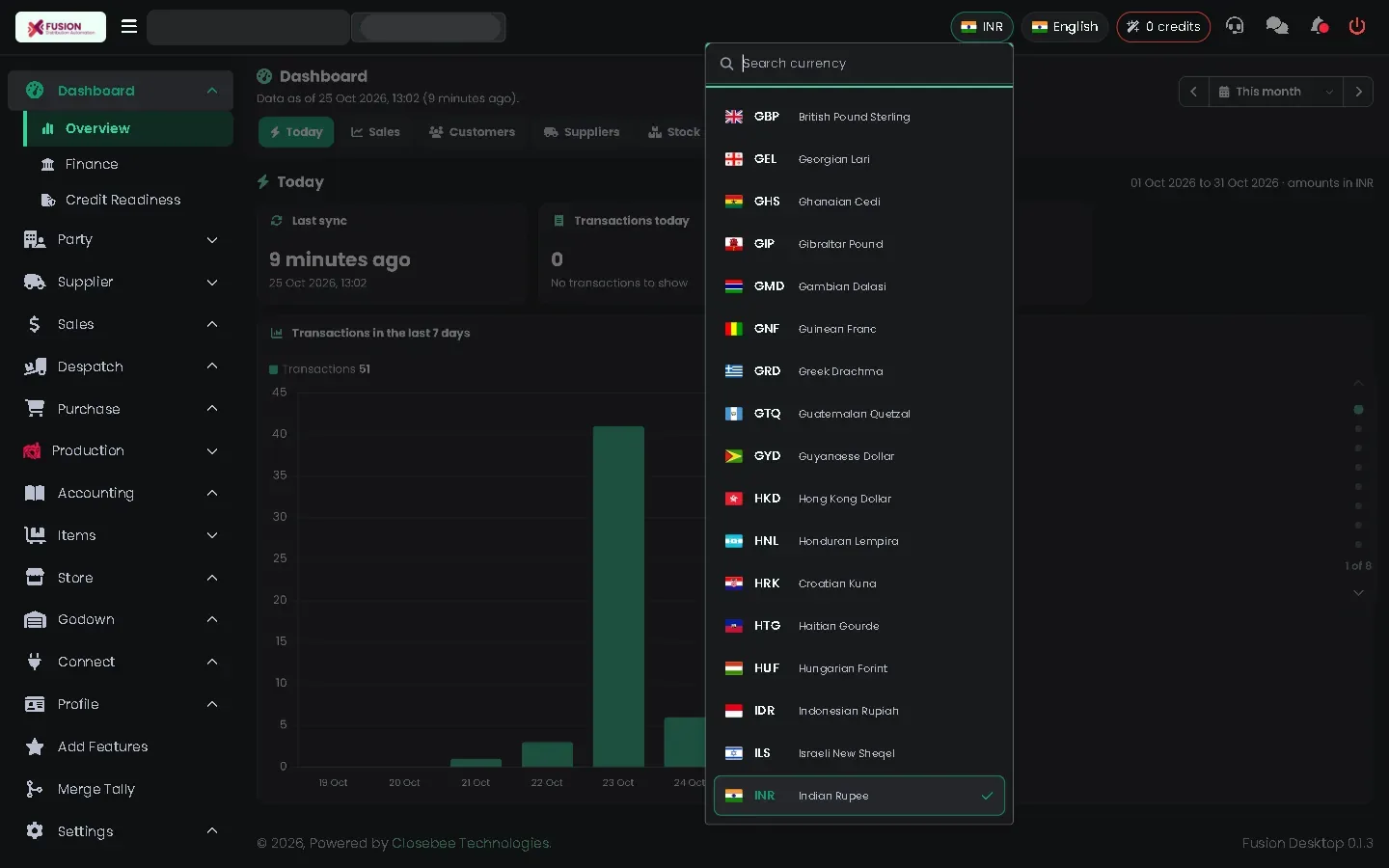 Currency picker open