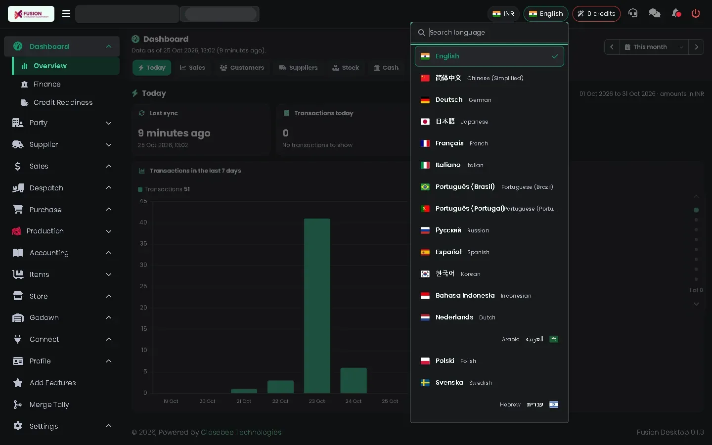 Language picker open