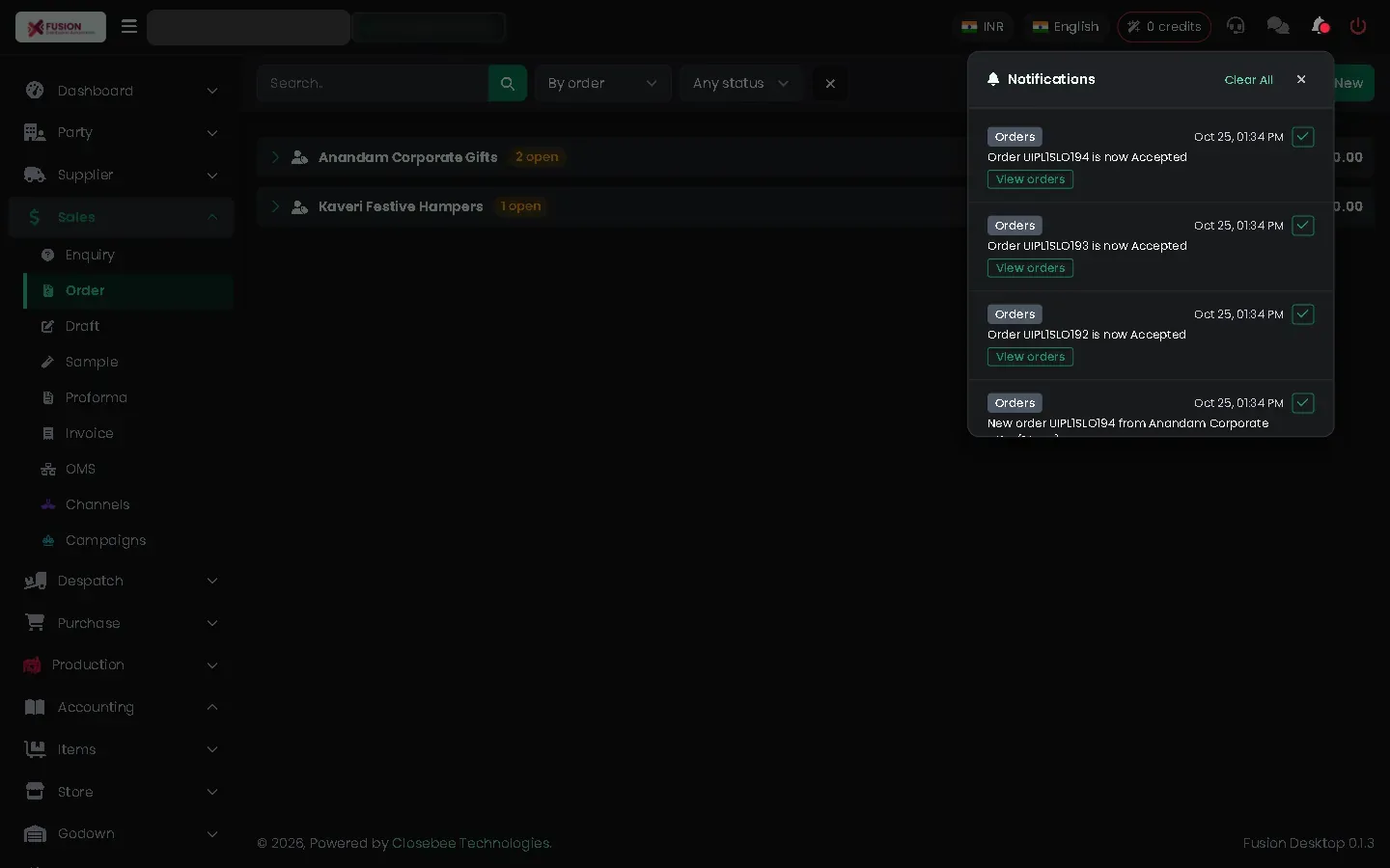 Notifications panel open