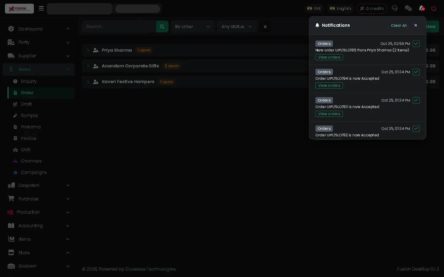 Notification of a new store order with View orders