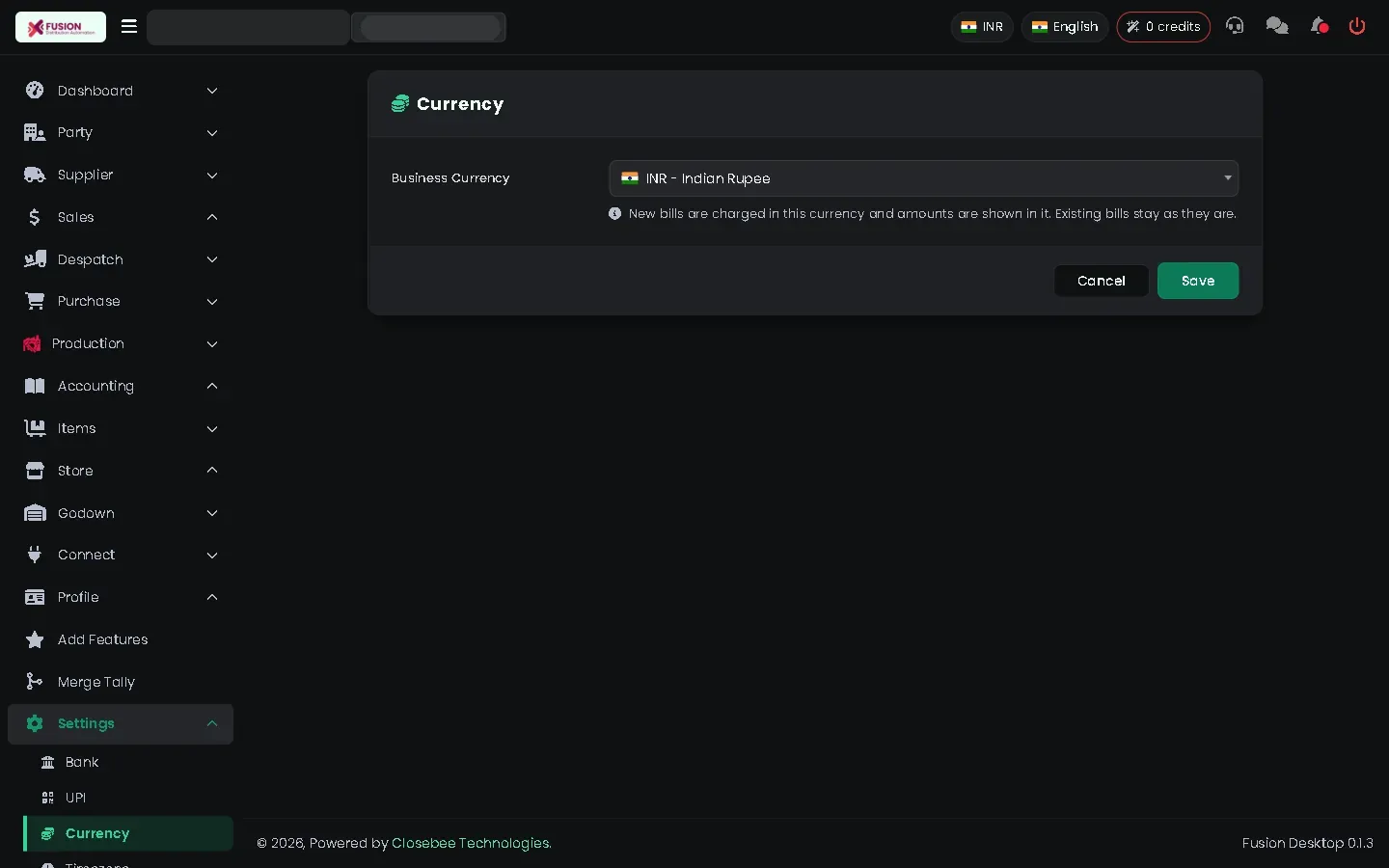 Currency settings