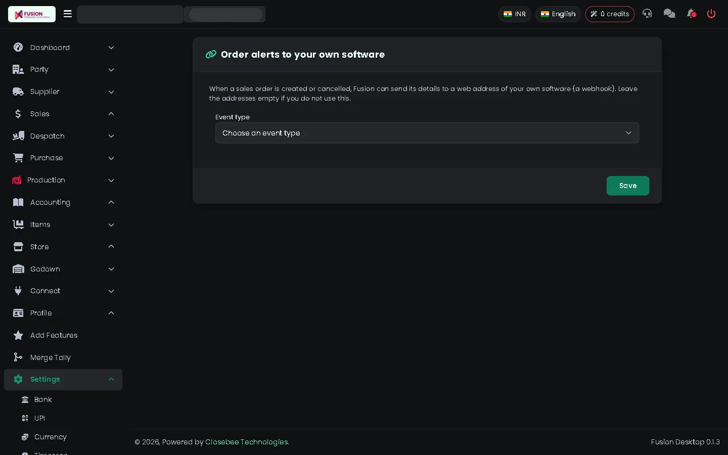 Web hooks settings