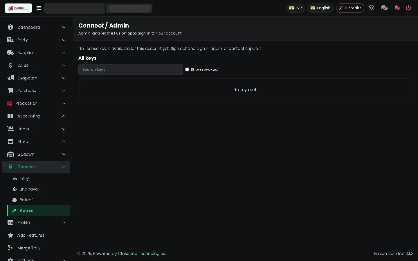 Connect Admin page