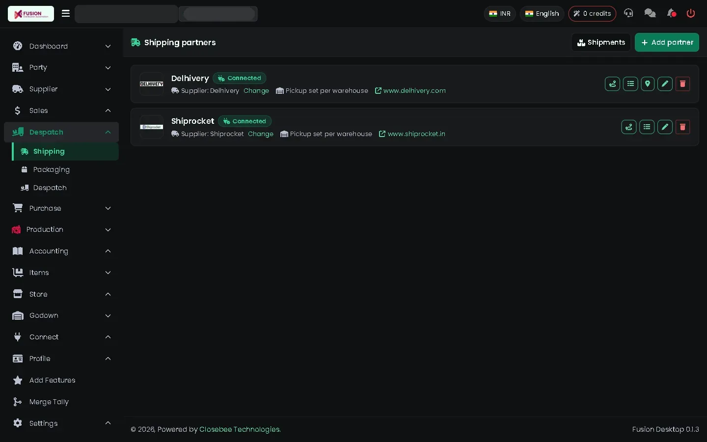Shipping partners list